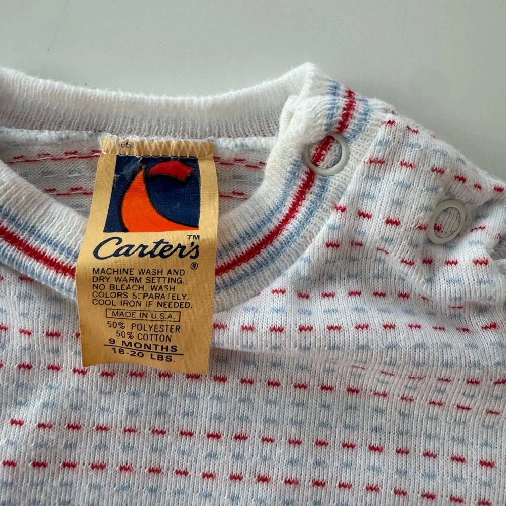 Vintage Carters Long Sleeve White Shirt with red and blue dots size 9 months